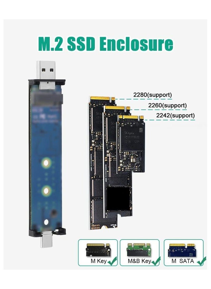 Generic - M.2 SSD Enclosure Adapter, NVME/SATA Dual Protocol Adapter Case with USB C 3.1/3.2 Gen 2 and USB A, 10Gbps PCI-E/6Gbps SATA, SSD Case Support for Size 2230/2242/2260/2280 (Silver) - Image 1