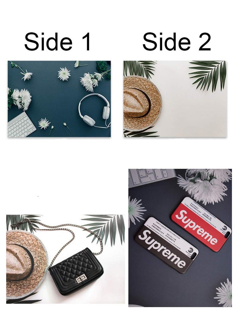Generic 57*42 Photography Background Double Sided 3D 2 Patterns Waterproof Premium Texture Backdrop Wall Video Displaying Props for ins Style Jewelry/Food Photoshoots (#17-Blue Base White Flowers & hat)  - Image 2