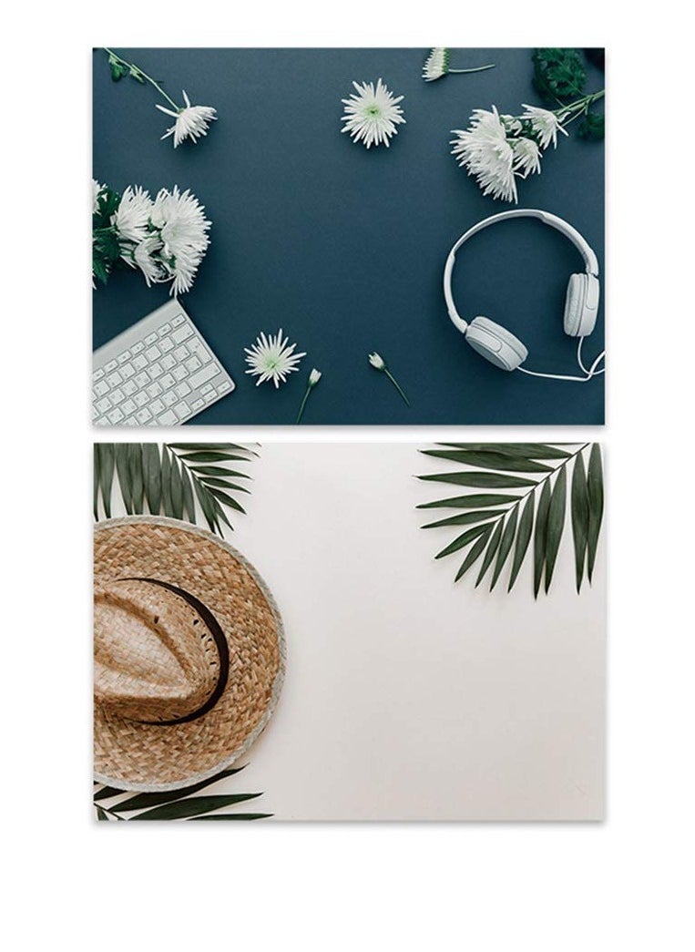 Generic 57*42 Photography Background Double Sided 3D 2 Patterns Waterproof Premium Texture Backdrop Wall Video Displaying Props for ins Style Jewelry/Food Photoshoots (#17-Blue Base White Flowers & hat)  - Image 1