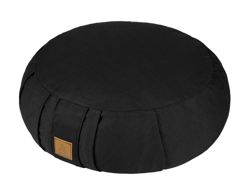 FelizMax Round Zafu Meditation Cushion D15 H55 Zabuton Meditation Pillow Yoga BolsterPillow Floor seat Zippered Organic Cotton Cover Natural Buckwheat Kneeling Pillow Black and Large