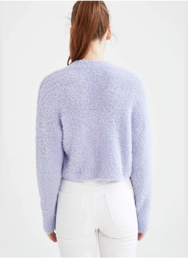 DeFacto Oversize V-Neck Buttoned Crop Cardigan