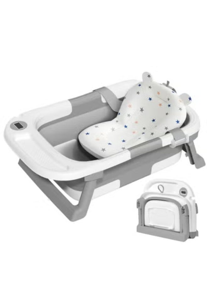 Collapsible Baby Bathtub with Thermometer & Soft Cushion – Foldable Portable Tub 0–36 Months, No‑Slip Feet & Easy Drain Plug | Ideal Baby Shower Gift - Image 1