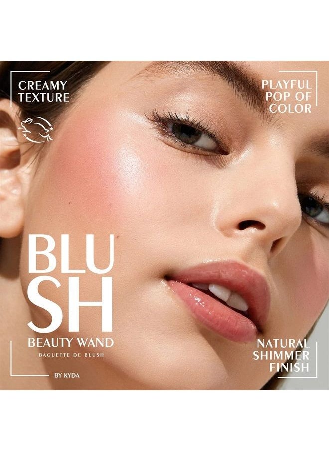 KYDA - Blush Beauty Wand, Shimmer Face Blush with Cushion Applicator, Natural Pearl Finish, Silky Smooth Creamy Formula, Lightweight Blendable Blush Rouge Stick, by Ownest Beauty-Peach Pink - Image 1