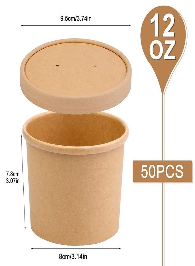 BALDCC 50 Pack Disposable Paper Soup Containers with Lids, 12 Oz Disposable Paper Soup Bowls with Lid, Paper Ice Cream Cups, Soup to go containers for Storing Food in the Refrigerator or Carrying Out - Image 2