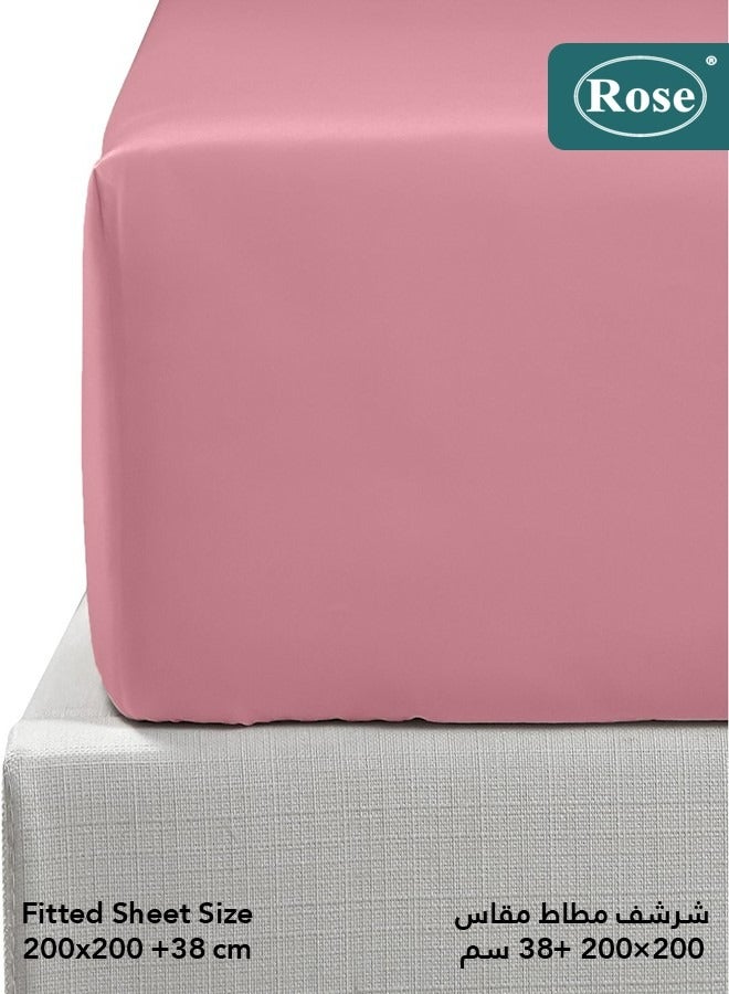 روز طقم شرشف سرير مطاط روز ساده فاخر بجيوب عميقة وأغطية مخدات، طقم من 3 قطع، مايكروفايبر ناعم جيد التهوية وبارد, مقاس مزدوج كينج نفرين 200×200+38 سم, زهري - Image 3