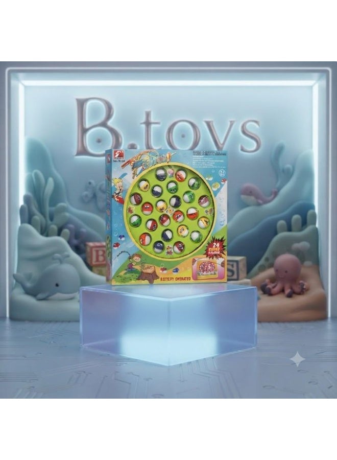 Battery-Operated Rotating Fishing Game Set with 24 Colorful Fishes and Multiple Rods - Image 1