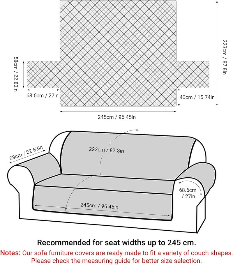 Sofa Covers Waterproof Couch Cover Non-Slip Quilted Sofa Slipcover for Dogs Furniture Protector Cover for Pets with Adjustable Strap Washable (Light Grey,245 × 58cm) - Image 2