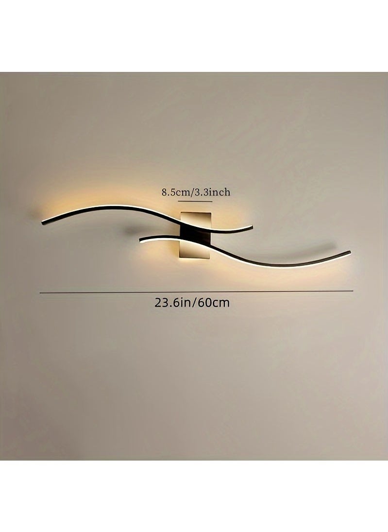 جومو مصباح حائط LED عصري - شريط إضاءة طويل لغرفة النوم وغرفة المعيشة وطاولة الحمام والممر - مصباح داخلي بتصميم موجة مع غطاء معدني، سهل التركيب  - Image 4