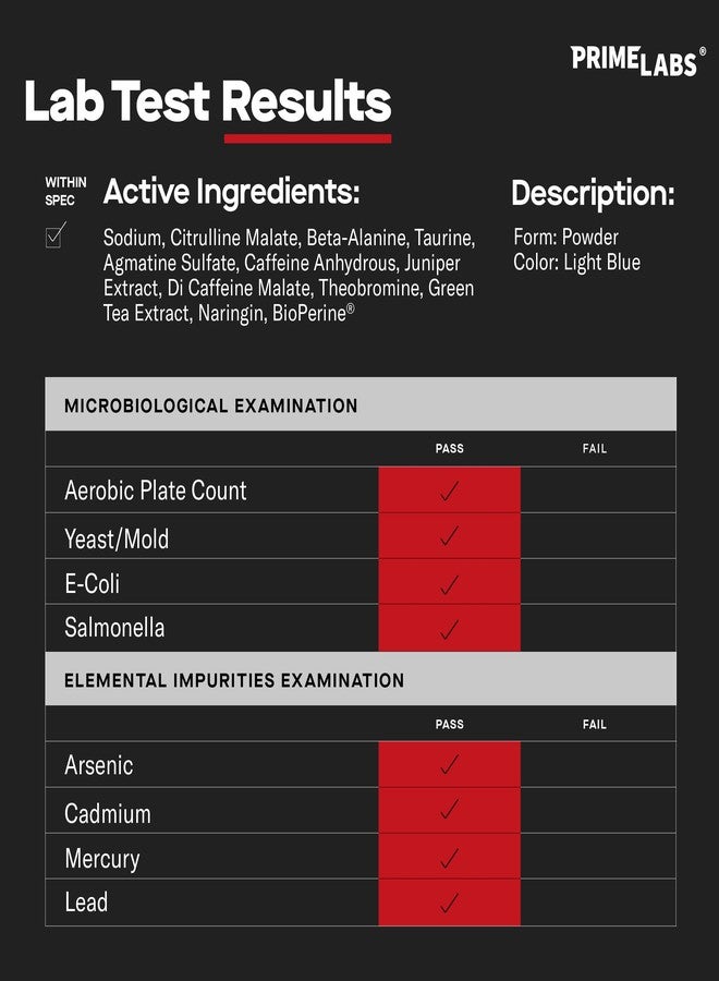 Prime Labs Pre Workout Powder for Men - with Citrulline Malate, Beta-Alanine, and Natural Caffeine - Energy, Focus, Power - Blue Lemonade Flavor - 30 Servings - Image 5