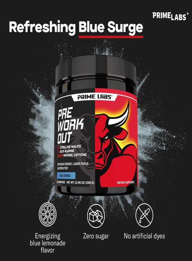 Prime Labs Pre Workout Powder for Men - with Citrulline Malate, Beta-Alanine, and Natural Caffeine - Energy, Focus, Power - Blue Lemonade Flavor - 30 Servings - Image 4