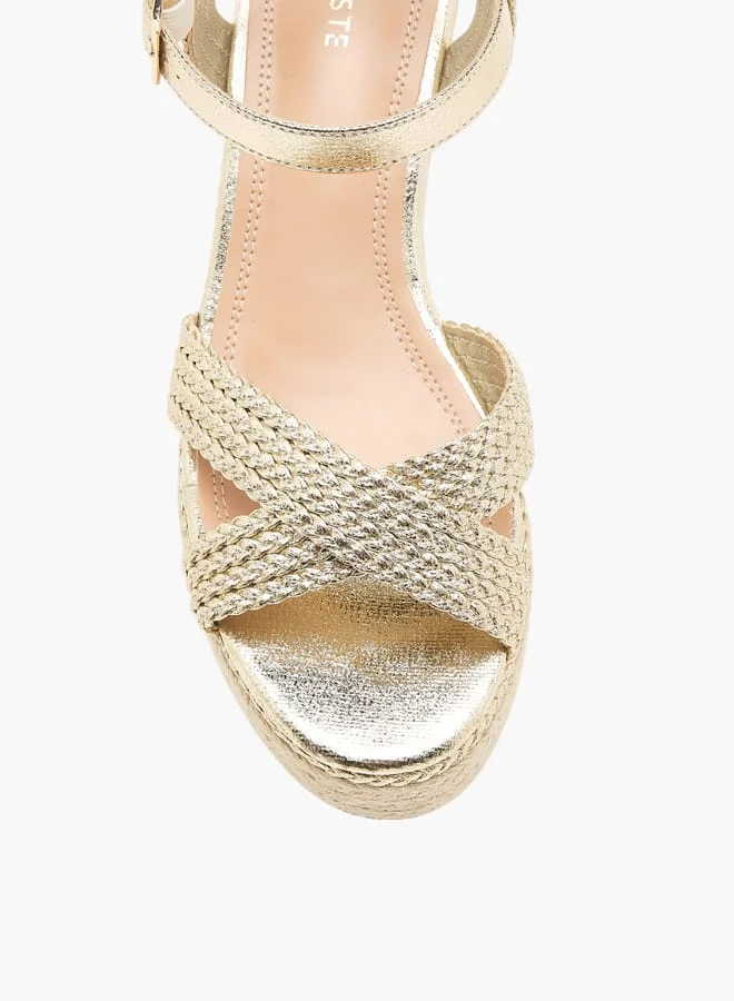سيليست Women's Cross Strap Sandals with Buckle Closure and Wedge Heels