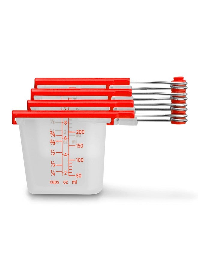 Dreamfarm Levups | Scraping Self-Leveling Measuring Cups | Set of 4 Cups | Red + Clear - Image 1