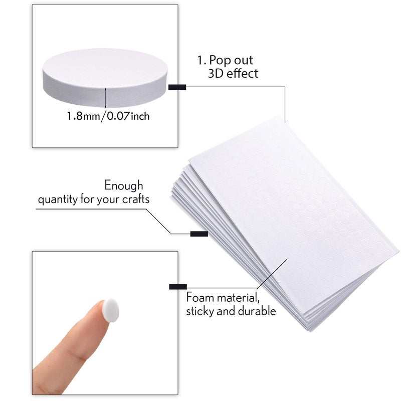 Outus 2400 Pieces Foam Dots Dual-Adhesive 3D Foam Tapes Foam Pop Dots Adhesive Mount for Craft DIY Art or Office Supplies, 12 Sheets, Round (0.4 Inch) - Image 4