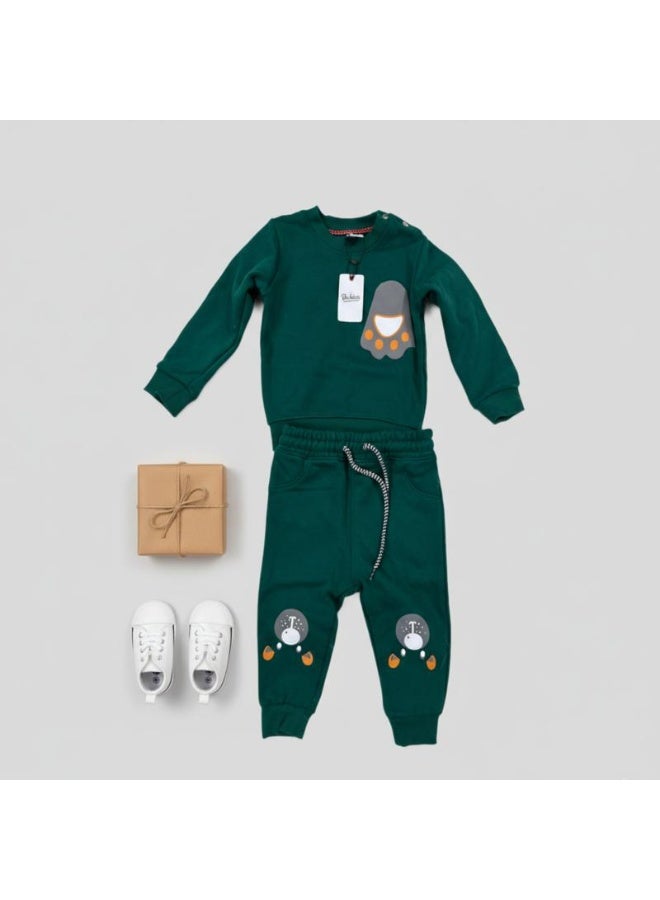 LOOFI Boys' kids' clothing set, 2 pieces: sweatshirt and winter sweatpants - dark green - Image 1