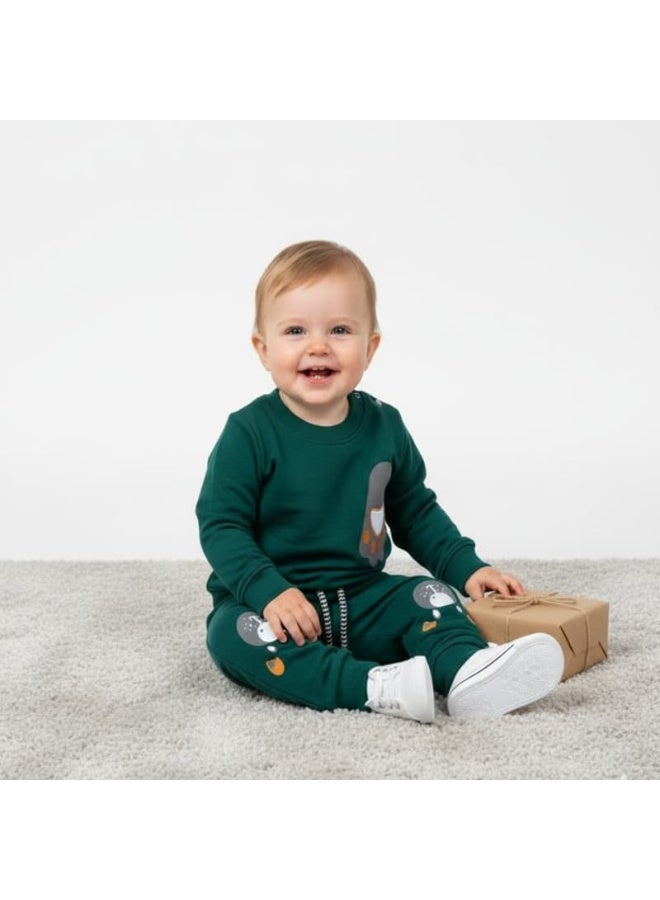 LOOFI Boys' kids' clothing set, 2 pieces: sweatshirt and winter sweatpants - dark green - Image 2