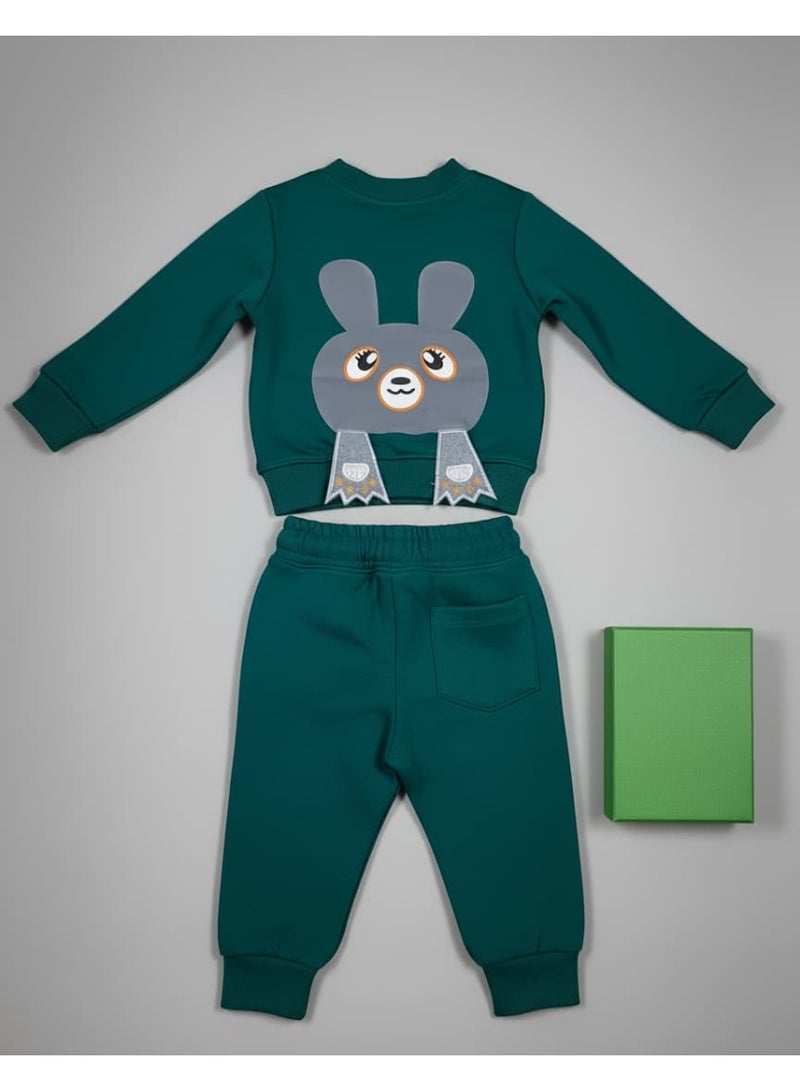 LOOFI Boys' kids' clothing set, 2 pieces: sweatshirt and winter sweatpants - dark green - Image 4