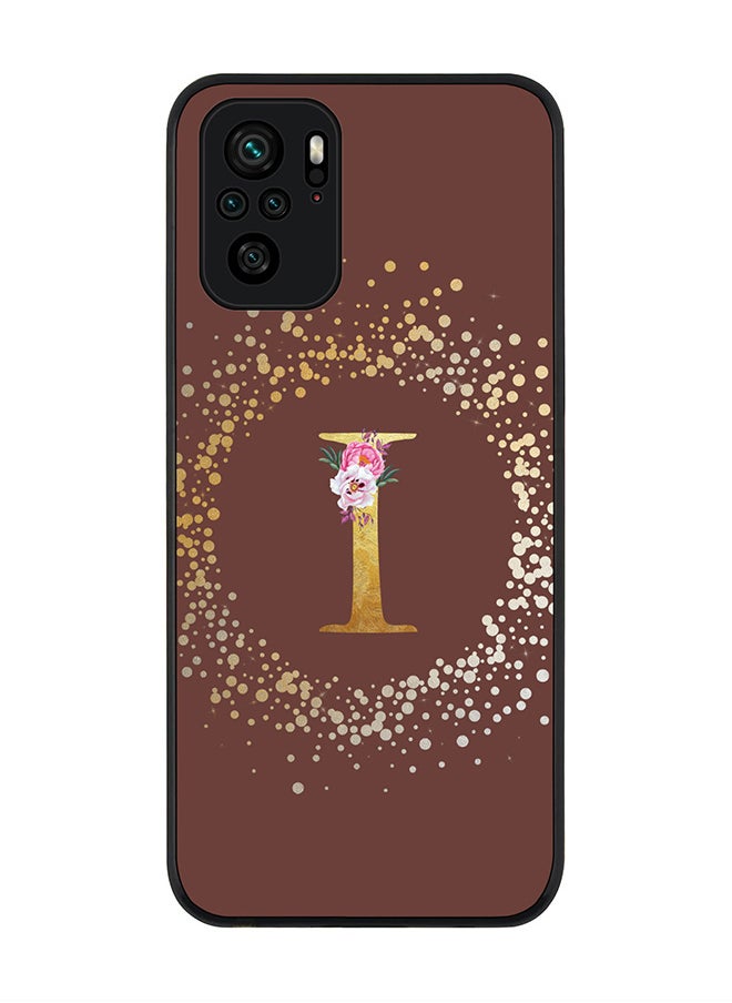 Stylizedd - Rugged Black edge case for Xiaomi Poco M5s Slim fit Soft Case Flexible Rubber Edges Anti Drop TPU Gel Thin Cover - Custom Monogram Initial Letter Floral Pattern Alphabet - I (Brown ) - Image 1