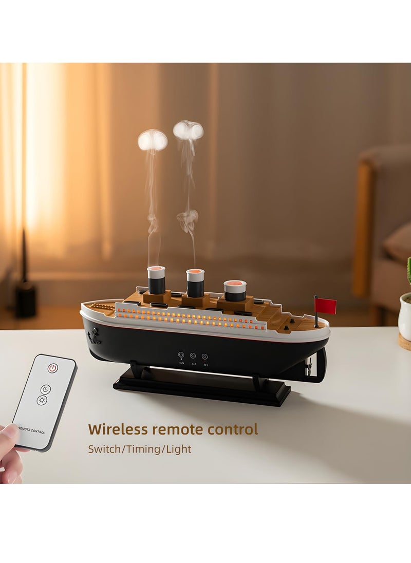 BlueFire - 250ml Ship Essential Oil Diffuser & Cool Mist Humidifier – Vintage Aromatherapy with Jellyfish Smoke Ring Spray, 4 LED Light Modes, 28dB Ultra-Quiet, 8H Timer, Auto Shut-Off, Remote Control, BPA-Free – Perfect for Home, Office, Baby & Gifts - Image 1