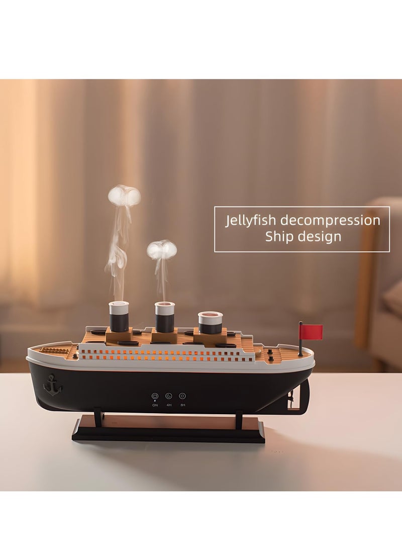 BlueFire - 250ml Ship Essential Oil Diffuser & Cool Mist Humidifier – Vintage Aromatherapy with Jellyfish Smoke Ring Spray, 4 LED Light Modes, 28dB Ultra-Quiet, 8H Timer, Auto Shut-Off, Remote Control, BPA-Free – Perfect for Home, Office, Baby & Gifts - Image 1