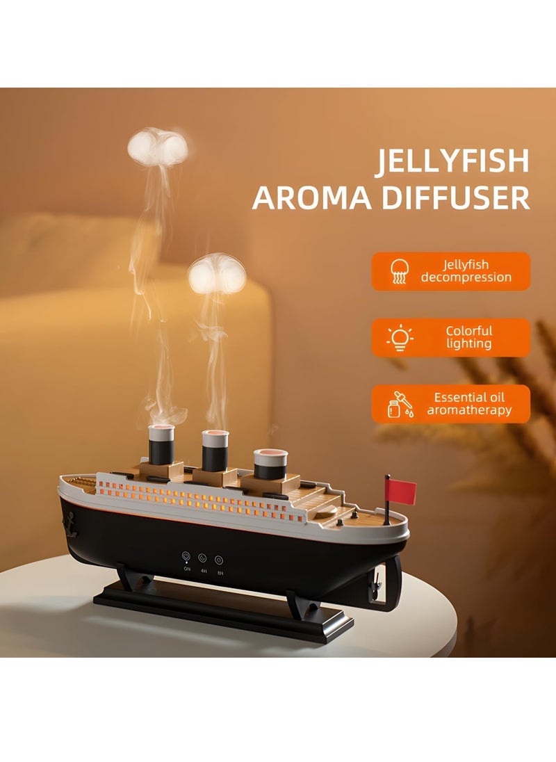 BlueFire - 250ml Ship Essential Oil Diffuser & Cool Mist Humidifier – Vintage Aromatherapy with Jellyfish Smoke Ring Spray, 4 LED Light Modes, 28dB Ultra-Quiet, 8H Timer, Auto Shut-Off, Remote Control, BPA-Free – Perfect for Home, Office, Baby & Gifts - Image 1