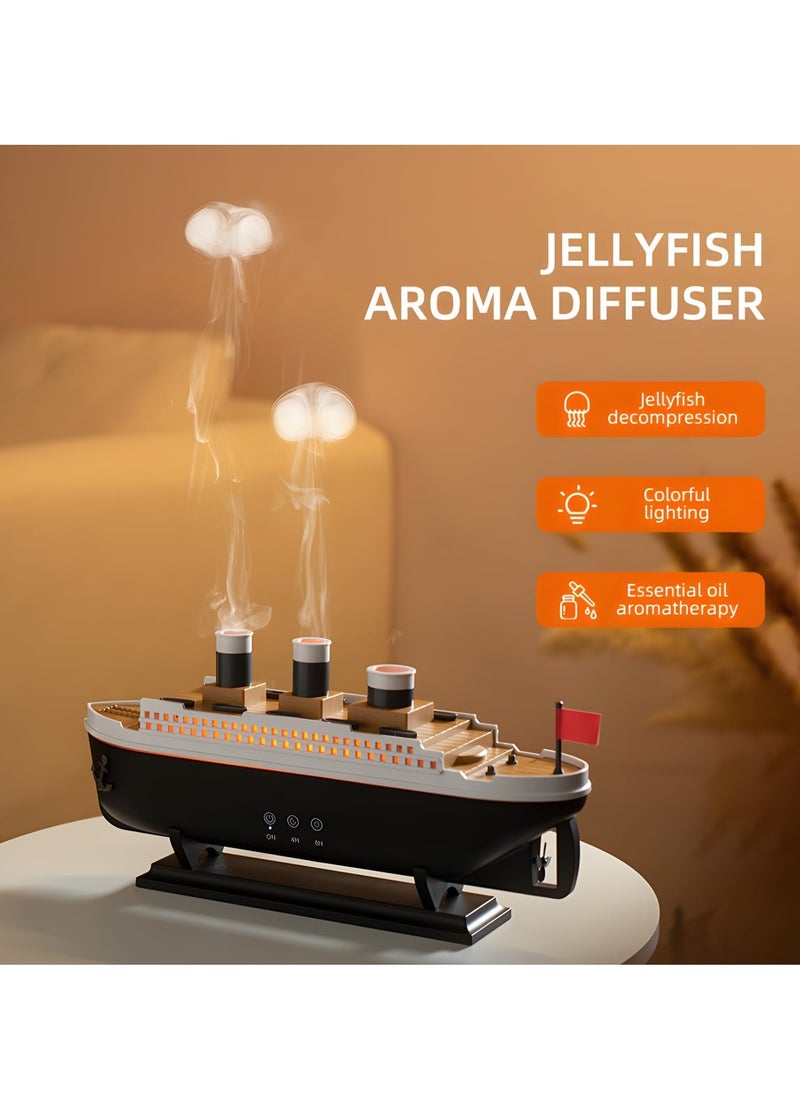 BlueFire - 250ml Ship Essential Oil Diffuser & Cool Mist Humidifier – Vintage Aromatherapy with Jellyfish Smoke Ring Spray, 4 LED Light Modes, 28dB Ultra-Quiet, 8H Timer, Auto Shut-Off, Remote Control, BPA-Free – Perfect for Home, Office, Baby & Gifts - Image 1