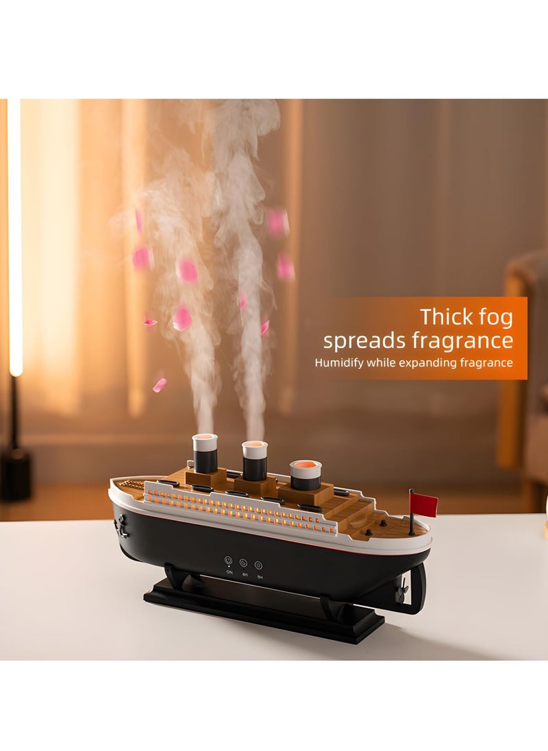 BlueFire - 250ml Ship Essential Oil Diffuser & Cool Mist Humidifier – Vintage Aromatherapy with Jellyfish Smoke Ring Spray, 4 LED Light Modes, 28dB Ultra-Quiet, 8H Timer, Auto Shut-Off, Remote Control, BPA-Free – Perfect for Home, Office, Baby & Gifts - Image 1