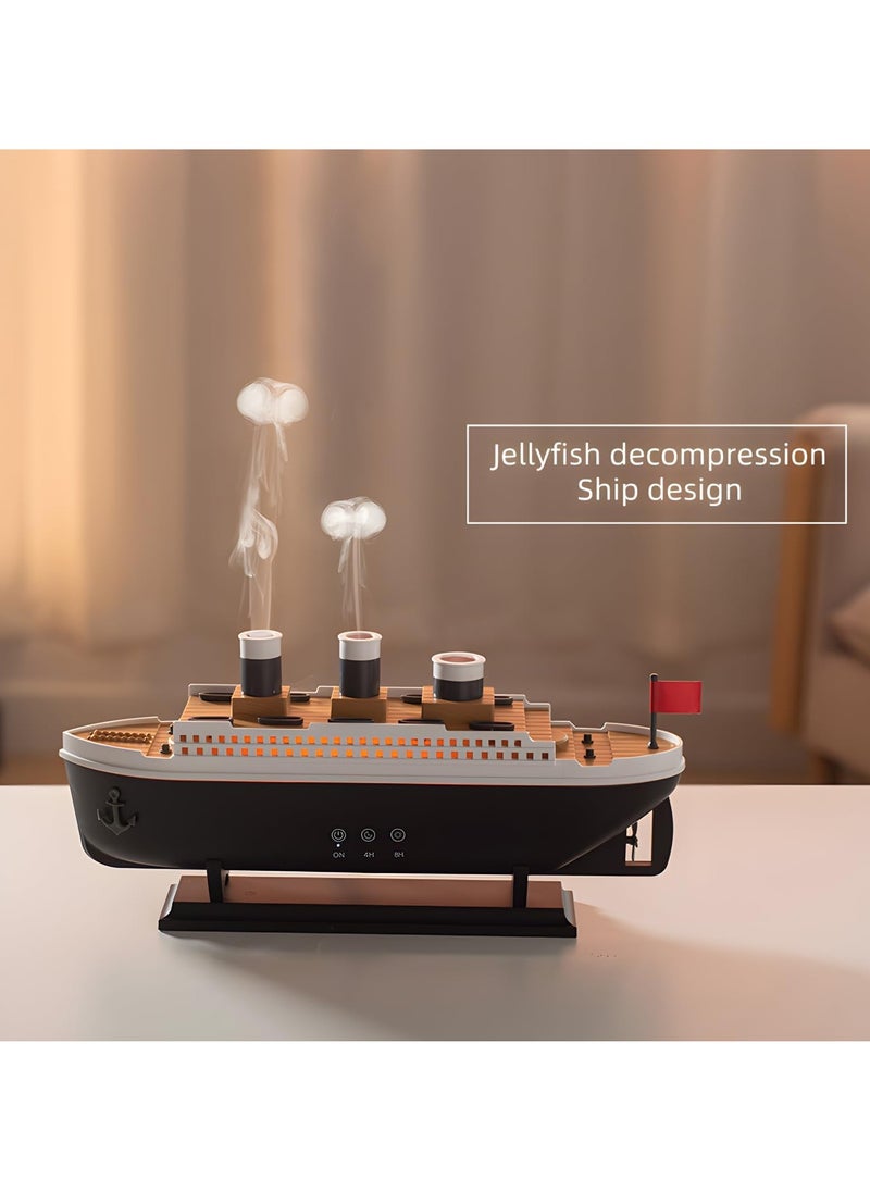 BlueFire - 250ml Ship Essential Oil Diffuser & Cool Mist Humidifier – Vintage Aromatherapy with Jellyfish Smoke Ring Spray, 4 LED Light Modes, 28dB Ultra-Quiet, 8H Timer, Auto Shut-Off, Remote Control, BPA-Free – Perfect for Home, Office, Baby & Gifts - Image 1