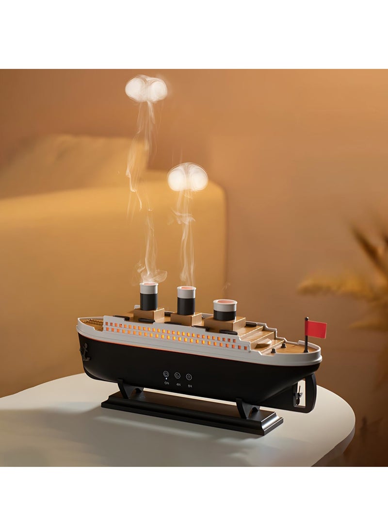 BlueFire - 250ml Ship Essential Oil Diffuser & Cool Mist Humidifier – Vintage Aromatherapy with Jellyfish Smoke Ring Spray, 4 LED Light Modes, 28dB Ultra-Quiet, 8H Timer, Auto Shut-Off, Remote Control, BPA-Free – Perfect for Home, Office, Baby & Gifts - Image 1