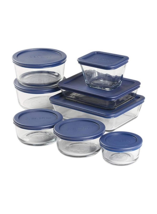 Anchor Hocking 16 Piece Glass Storage Containers with Lids (8 Glass Food Storage Containers & 8 Navy Blue SnugFit Lids) - Image 1
