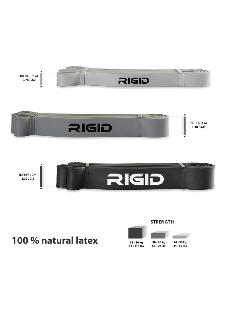 ريجيد فيتنس مجموعة أربطة مقاومة - أحزمة مطاطية شديدة التحمل، أشرطة مساعدة للسحب، أربطة تمدد و لتمارين كمال الأجسام والتمارين المنزلية - 3 مستويات (خفيفة ومتوسطة وصلبة) - متعددة الألوان - Image 3