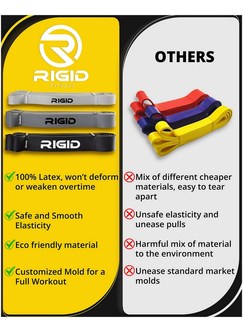 ريجيد فيتنس مجموعة أربطة مقاومة - أحزمة مطاطية شديدة التحمل، أشرطة مساعدة للسحب، أربطة تمدد و لتمارين كمال الأجسام والتمارين المنزلية - 3 مستويات (خفيفة ومتوسطة وصلبة) - متعددة الألوان - Image 2