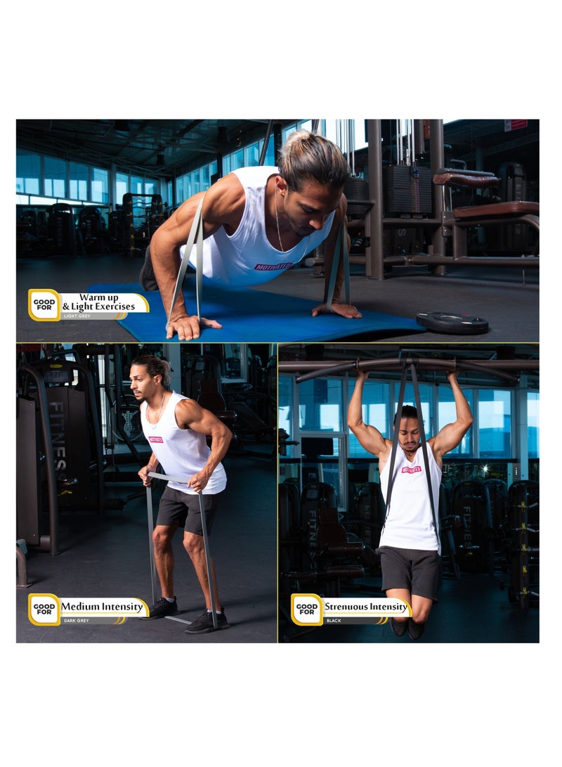 ريجيد فيتنس مجموعة أربطة مقاومة - أحزمة مطاطية شديدة التحمل، أشرطة مساعدة للسحب، أربطة تمدد و لتمارين كمال الأجسام والتمارين المنزلية - 3 مستويات (خفيفة ومتوسطة وصلبة) - متعددة الألوان - Image 4