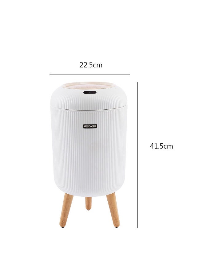 10L Smart Trash Bin with Auto Open u0026 Close Lid, Motion Sensor, Touch Free, Round Plastic Garbage Can with Wooden Legs for Living Room, Bedroom, Bathroom, Kitchen, TG6110 (White) - Image 2