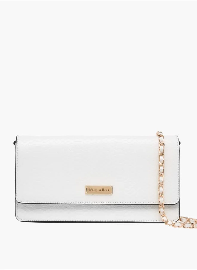 بابريكا Women Textured Crossbody Bag with Chain Strap and Flap Closure