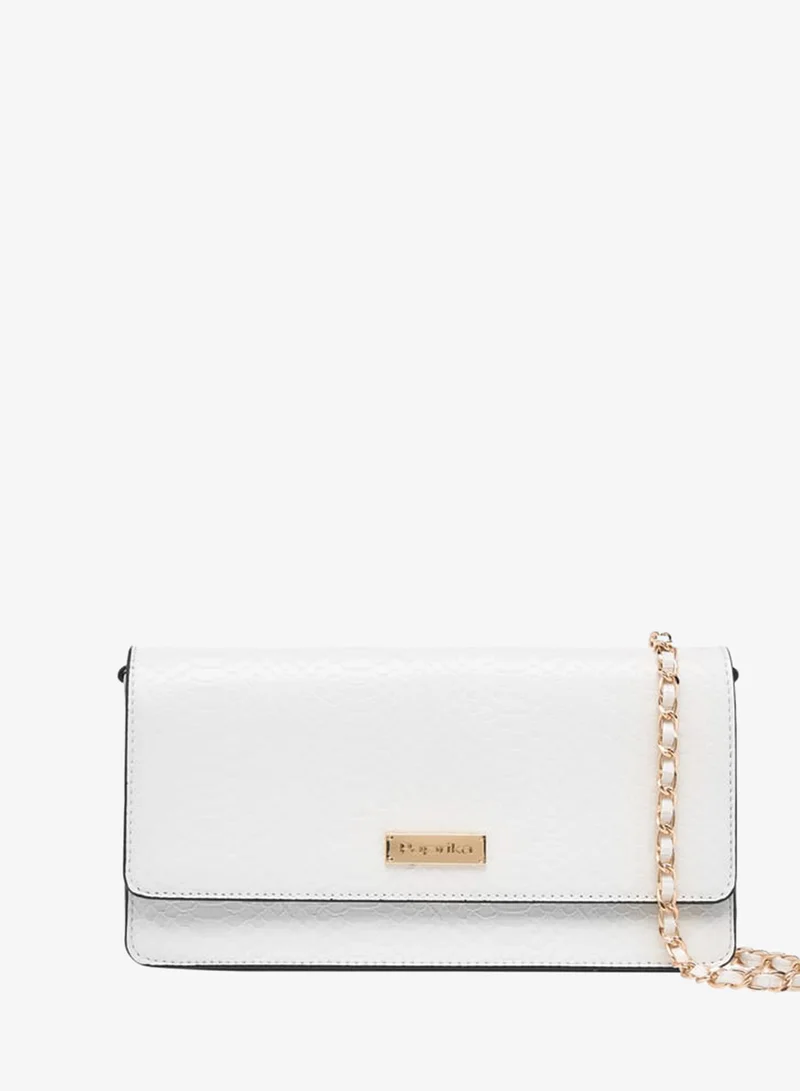 Women Textured Crossbody Bag with Chain Strap and Flap Closure