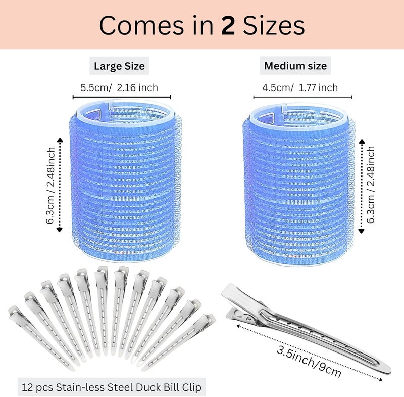 ELAUR 24Pcs Jumbo and Large Hair Rollers Set, 12 Pieces Self Grip Holding Hair Rollers Curlers 55 mm, 45 mm & 12 Pcs Premium Metal Rust-Resistant Soft Clips for Salon Barber Hairdressing Hair Styling - Image 2