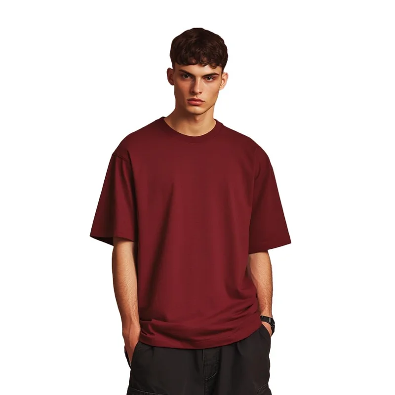 NOBERO  Men's Maroon Oversized Graphic T-Shirt  | Best Price UAE