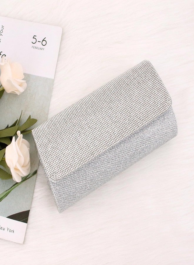 Naimo Shiny Rhinestone Sequin Clutch Bag Envelop Bag Evening Purse with Chain - Image 3