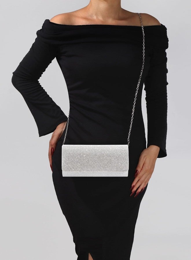 Naimo Shiny Rhinestone Sequin Clutch Bag Envelop Bag Evening Purse with Chain - Image 2