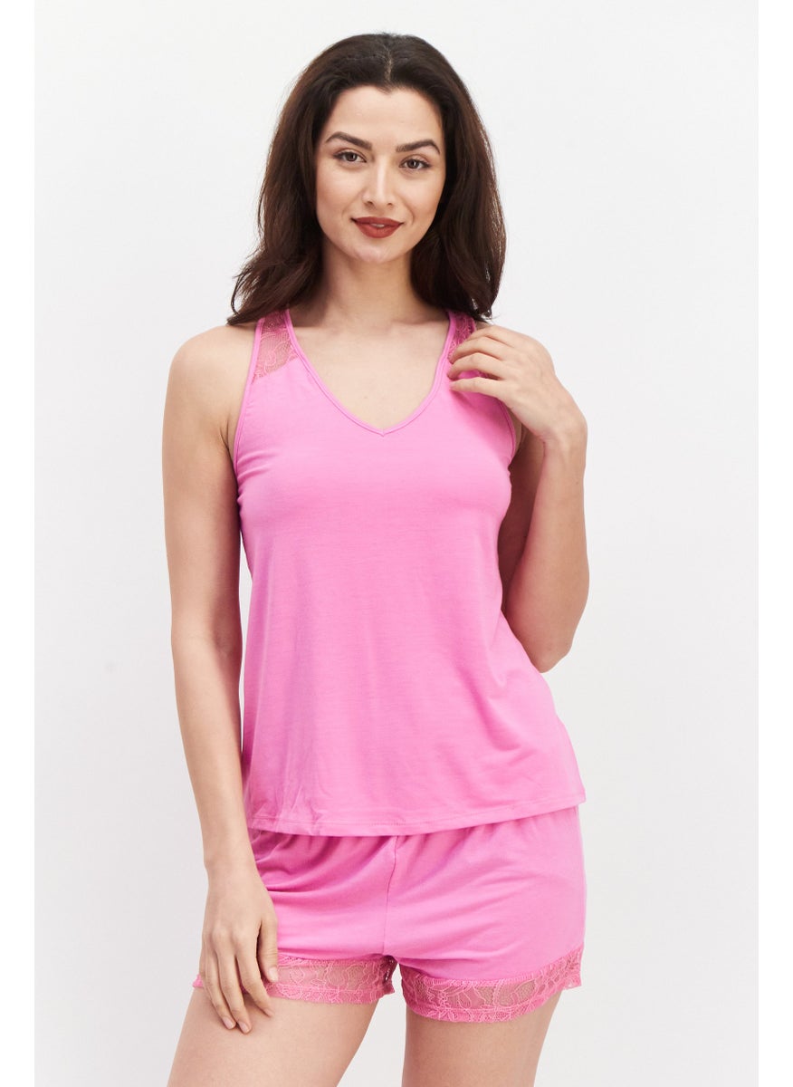 Flora By Flora Nikrooz - Women 2 Pieces Textured Top And Short Pajama Set, Pink - Image 1
