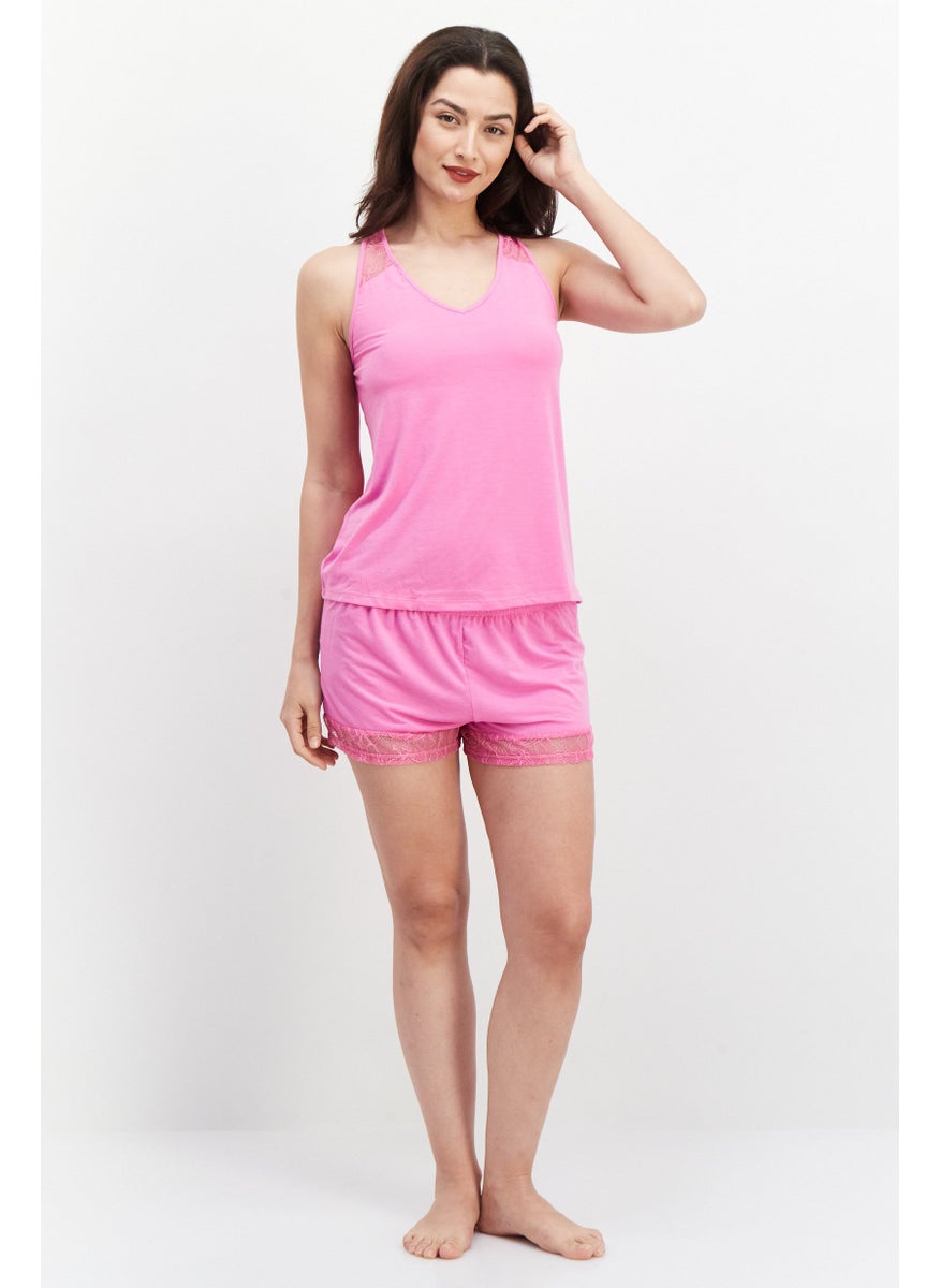 Flora By Flora Nikrooz - Women 2 Pieces Textured Top And Short Pajama Set, Pink - Image 1