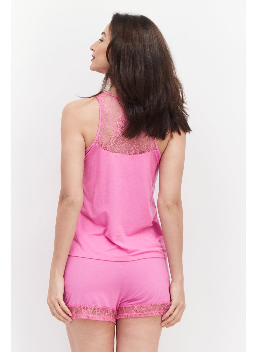 Flora By Flora Nikrooz - Women 2 Pieces Textured Top And Short Pajama Set, Pink - Image 1