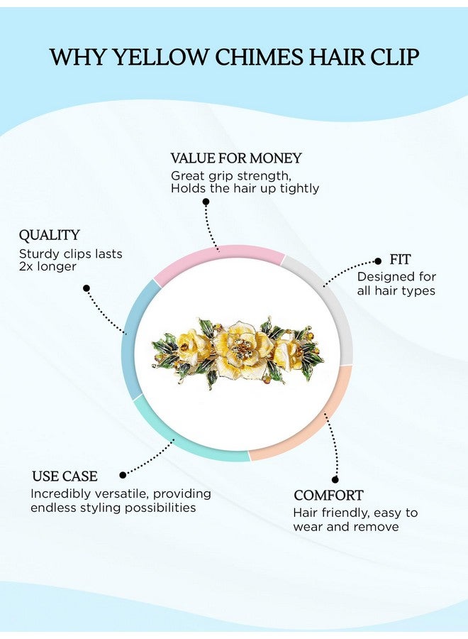 YELLOW CHIMES مشابك شعر صفراء للنساء والفتيات مشابك شعر بارتيه للنساء إكسسوارات شعر للنساء مشابك زهرية مطلية بالمينا للنساء مشابك شعر فرنسية صفراء للنساء والفتيات هدية للنساء والفتيات - Image 4