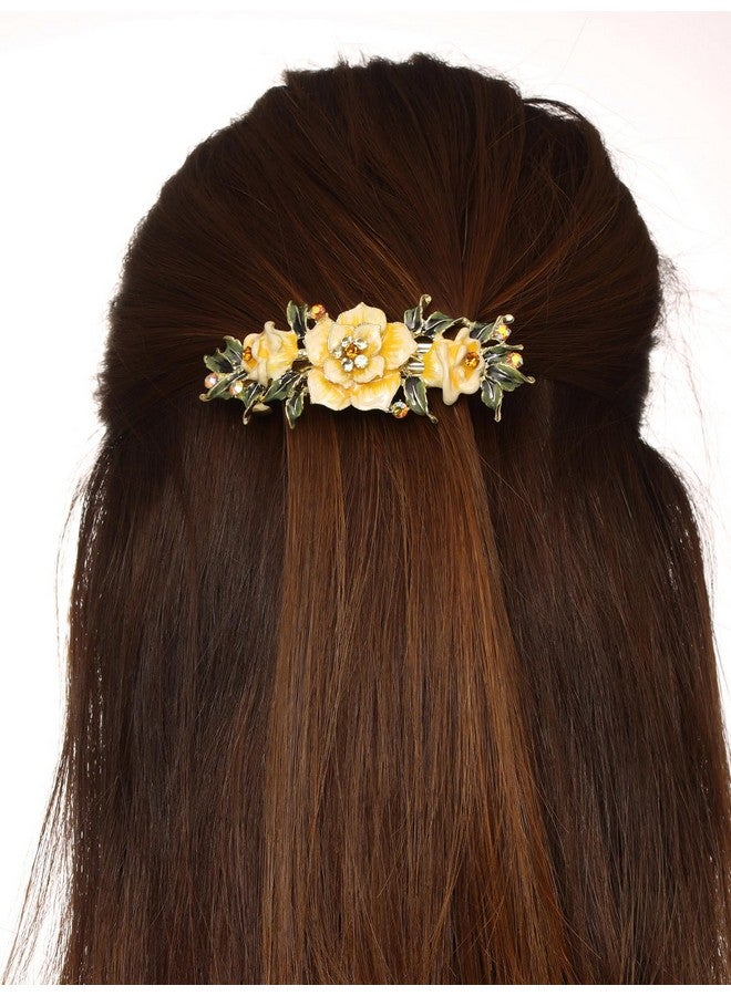 YELLOW CHIMES مشابك شعر صفراء للنساء والفتيات مشابك شعر بارتيه للنساء إكسسوارات شعر للنساء مشابك زهرية مطلية بالمينا للنساء مشابك شعر فرنسية صفراء للنساء والفتيات هدية للنساء والفتيات - Image 3