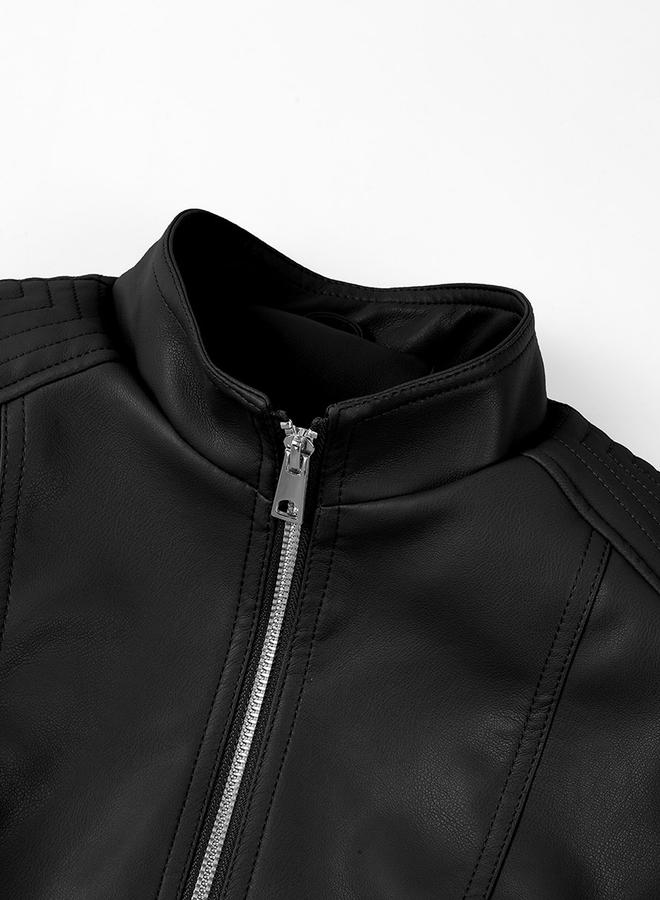 Take Two Black Faux Leather Biker Jacket - Image 5