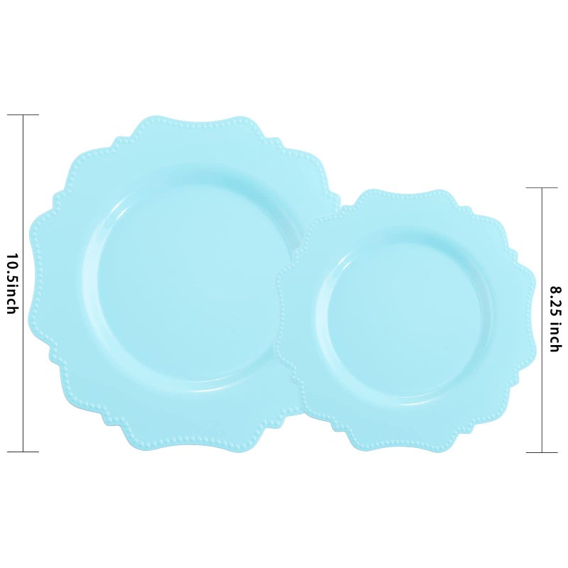 COLOSUS Disposable Plastic Plates 60Pcs  Light Baby blue Party Plates  Heavy Duty 30 Dinner plate 10.5  and 30 Salad/Dessert Plate 8.25  for Easter day Party Dinner - Image 2