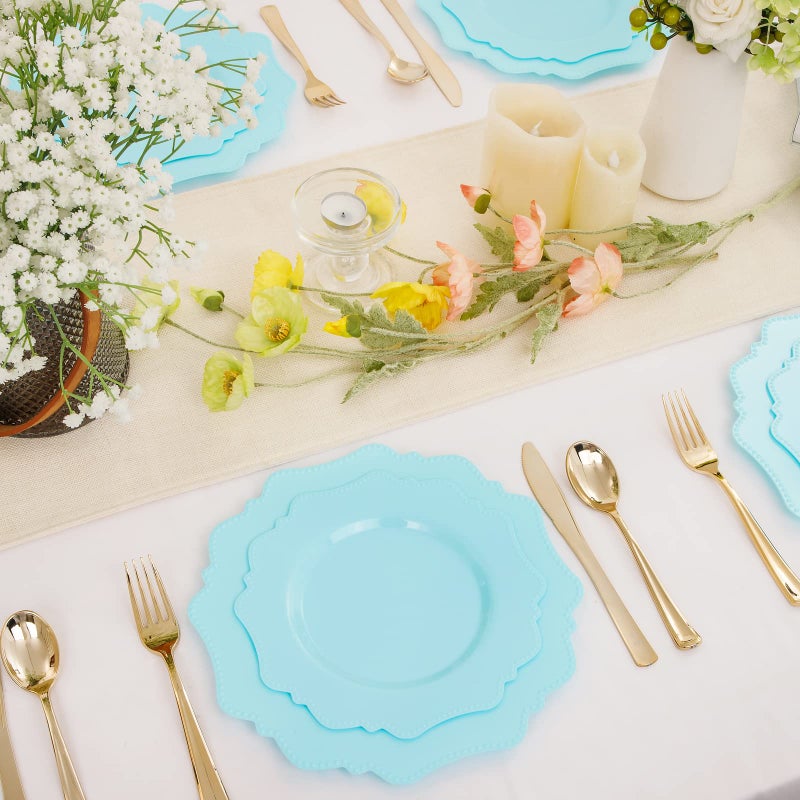COLOSUS Disposable Plastic Plates 60Pcs  Light Baby blue Party Plates  Heavy Duty 30 Dinner plate 10.5  and 30 Salad/Dessert Plate 8.25  for Easter day Party Dinner - Image 3