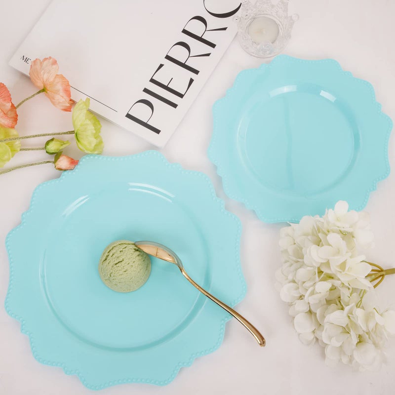 COLOSUS Disposable Plastic Plates 60Pcs  Light Baby blue Party Plates  Heavy Duty 30 Dinner plate 10.5  and 30 Salad/Dessert Plate 8.25  for Easter day Party Dinner - Image 5