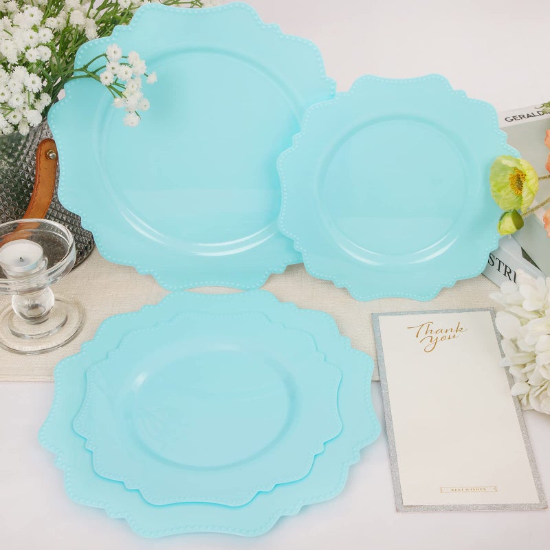 COLOSUS Disposable Plastic Plates 60Pcs  Light Baby blue Party Plates  Heavy Duty 30 Dinner plate 10.5  and 30 Salad/Dessert Plate 8.25  for Easter day Party Dinner - Image 4