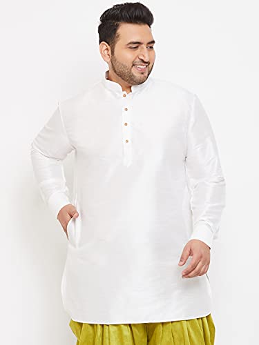 VASTRAMAY Plus Men's White Silk Blend Kurta || Silk Blend Curved Hem Kurta || Elegance for Holi & Eid Celebration_VPLUSMUK001WH_50 - Image 2